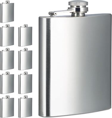 Набір флаконів Relaxdays, 10 шт., 200 мл, нержавіюча сталь, для напоїв, з кришкою, сріблясті