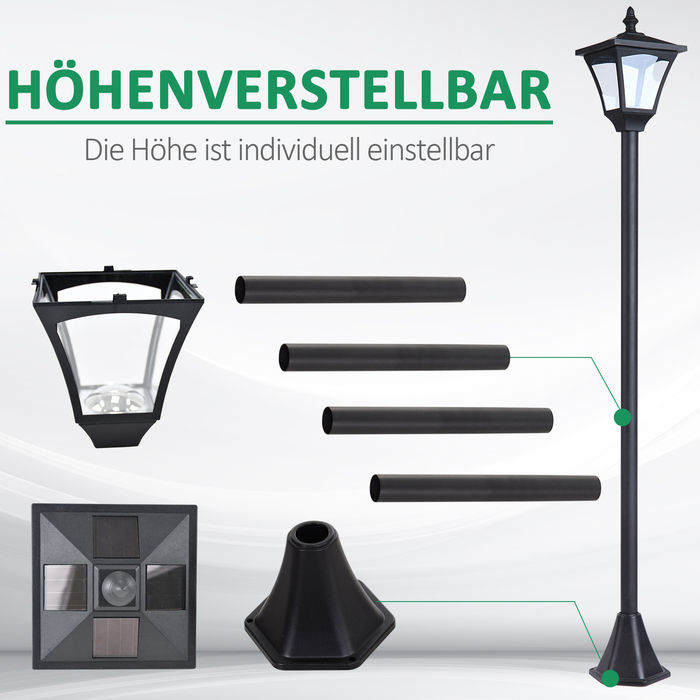Outsunny 1.2m Solar Lights for Outdoors, 10 Lumens, Solar Garden Lantern, Pathway Lights Garden, Black