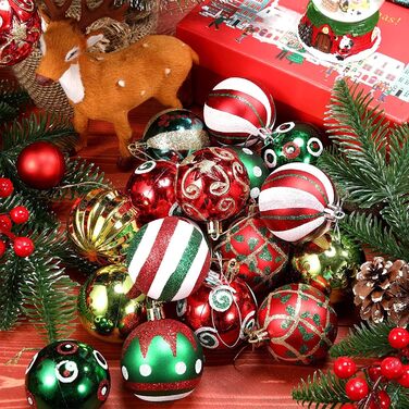 Набір прикрас на ялинку на Різдво, 30 шт, 60 мм, пластикові ялинкові кулі з гачками, для ялинки, вечірки, весілля (червоний, зелений, білий)