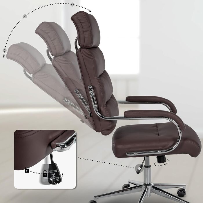 Офісне крісло CLP Campo з штучної шкіри: регульована висота, поворотне, до 135 кг, з підлокітниками, колір: коричневий