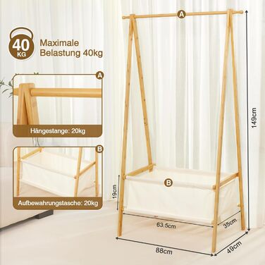 Легкий стійкий вішак для одягу Yorbay з бамбука з сумкою для зберігання, 149 см, натуральний колір