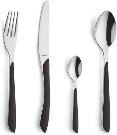 Kuppels PRISMA Cutlery Set for 6 | 24-Piece Cutlery Set | Camping Cutlery Set for 6 | Cutlery with Black Plastic Handles | Dinner Cutlery | Dishwasher Safe