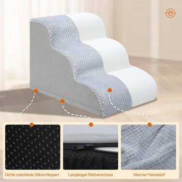 Східці для собак KSIIA на 3 сходинки, 40 см, сірі. Ідеально для маленьких собак та котів, підходять для ліжка, дивану, софи та авто. Розміри: 40x57x40 см