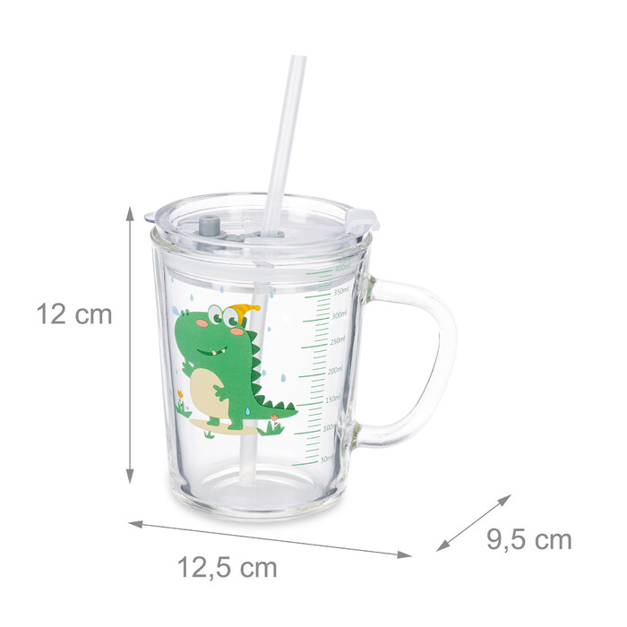 Relaxdays 2-Piece Set of Children's Glasses with Dinosaur Motif