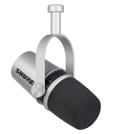 Мікрофон Shure MV7+ для подкастів, стрімінгу та запису - білий (срібний). USB/XLR, LED-сенсор, автоматичне регулювання рівня звуку, цифровий поп-фільтр