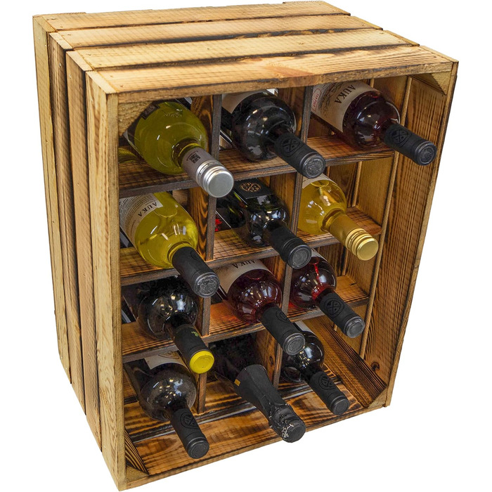 Kistenkolli Old Country Wine Rack Henry Flamed, Dimensions approx. 50x40x30cm, Stackable, Narrow Bottle Rack Wood/Wine Rack (Flamed)