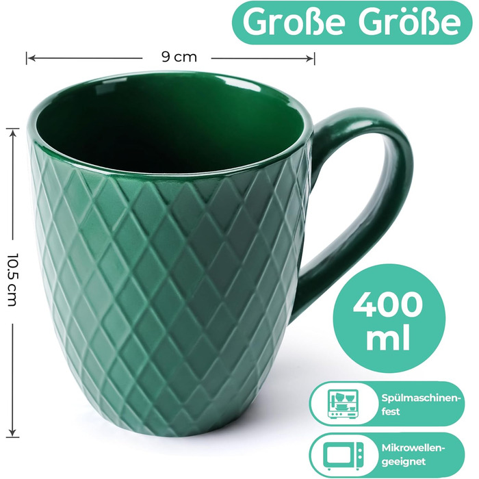 MIAMI – 6 x 400 ml – Coffee Cup Set/Mugs – Modern Matte Ceramic Cup – Large Coffee Cup – Palmanova Collection (Jungle)
