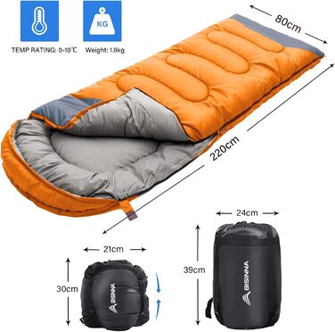 Сплячий мішок BISINNA 4 сезони, 1.9 кг, водонепроникний, для дорослих, кемпінг, туризм, поход