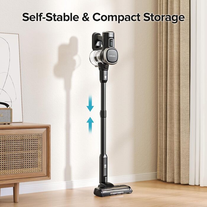 Бездротовий акумуляторний пилосос Lubluelu 25000Pa, 50 хв роботи, для твердих поверхонь, шерсті тварин, килимів (Чорний)