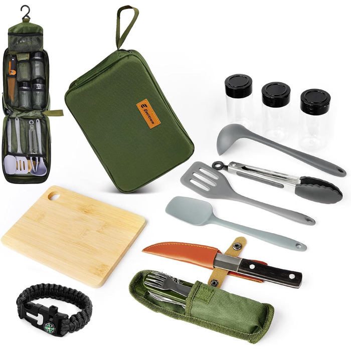 Набір кухонного приладдя для кемпінгу EASTSTORM з водонепроникним чохлом – компактний та легкий посуд для кемпінгу, відпочинку на природі, походів та альпінізму. Ідеальний набір для рюкзаків