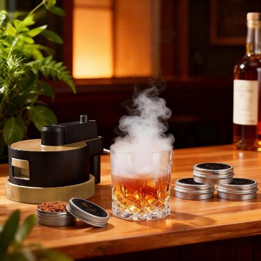 Набір для копчення віскі: 6 видів тирси, 2 склянки, 2 форми для льоду, без бутану (дерево)