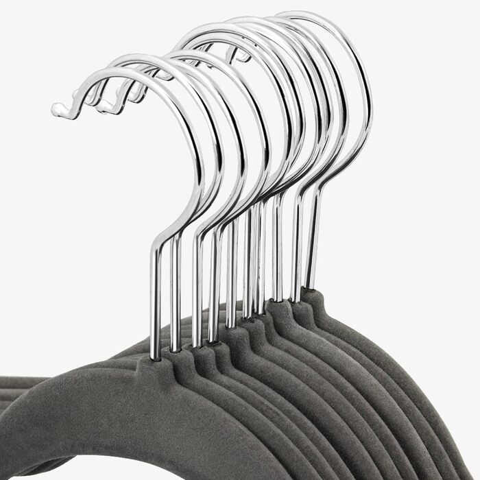 Yaheetech 100-Piece Clothes Hangers Velvet Suit Hangers with Non-Slip Surface, Closet Hangers, Anti-Slip, Space-Saving, 360° Swivel Hook, 0.5cm Thick, Gray