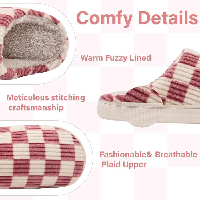 Тапочки халатні Guyarns для дому, жіночі та чоловічі, з м'якою підкладкою з плюшу, з пам'яті піни, в клітинку, з неслизькою підошвою, рожеві, 38/39 EU