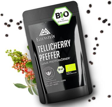 Чорний перець Tellicherry ELFENSTEIN, цілий, 100г, преміум, Індія, для млинка, ручний відбір, органічний