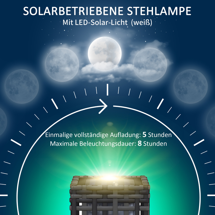 Outsunny Solar Lantern Rattan Solar Lamp Waterproof Path Light with Light Sensor Automatic LED Garden Lamp Outdoor Light for Balcony Steel Grey