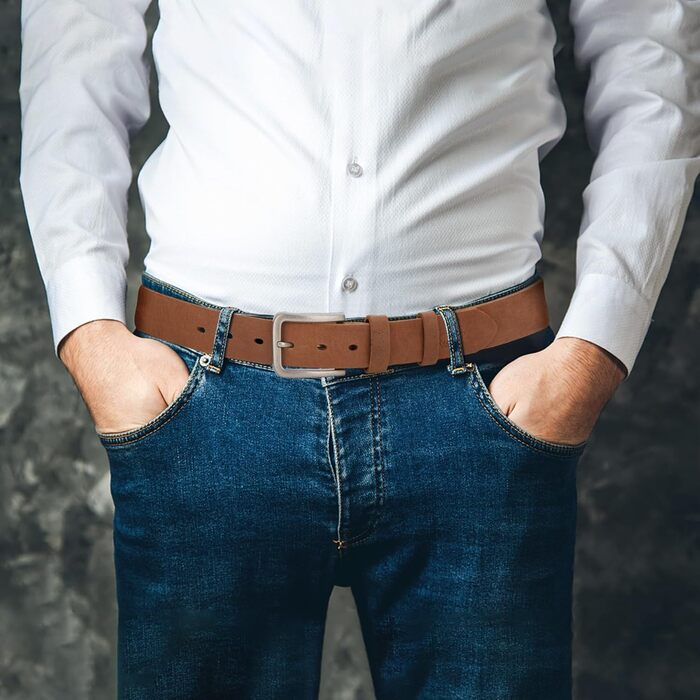 Чоловічий шкіряний ремінь BISON DENIM: стильний аксесуар для джинсів та ділового стилю (38 мм, W71811-brown)