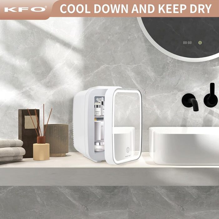 Міні-холодильник KFO 4L, тихий (20dB) з LED-дзеркалом для косметики та напоїв, 220V/12V, термоелектричний, білий
