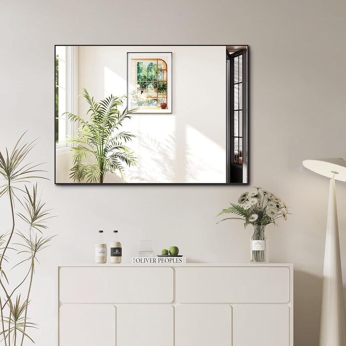 Дзеркало кругле Anyhi без рами, 40.6 см, для ванної, вітальні, спальні, монтаж на стіну, чорний