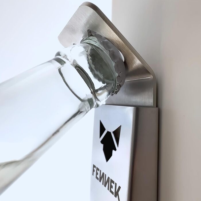 FENNEK Captain Cork | Bottle Opener | Integrated, super-strong magnet for up to 40 bottle caps | Easy mounting with adhesive tape or screws | made of stainless steel | Made in Germany
