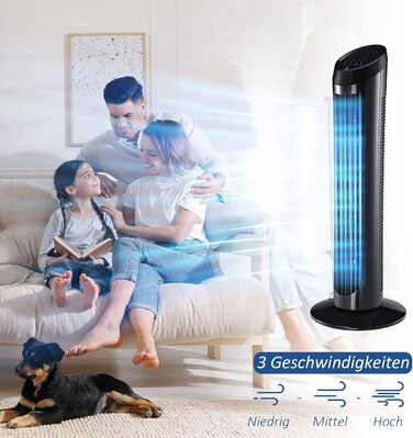 Турбовентилятор HOMCOM 45W з осциляцією, 3 швидкості, ABS, чорний, Ø27 x 75 см