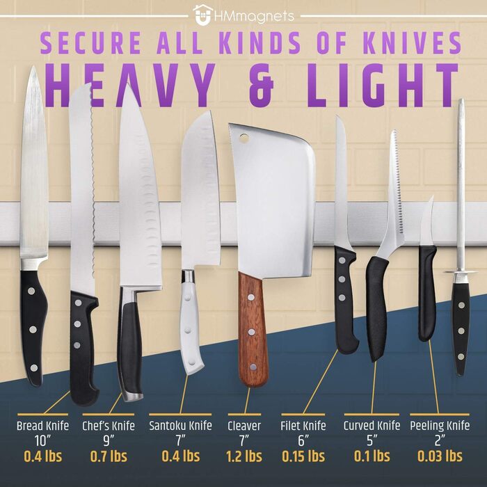 Premium 61cm Magnetic Knife Strip for Wall (Large Size) - Extra Strong Magnetic Knife Holder - Space-Saving Magnetic Knife Rail with Strong Magnetic Pull (Updated Version)