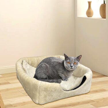 Кішка-будиночок для дому: затишна печерка з м'яким, пральним подушечкою. Розкладне ліжко для котів 40x40x35 см (Бежевий)