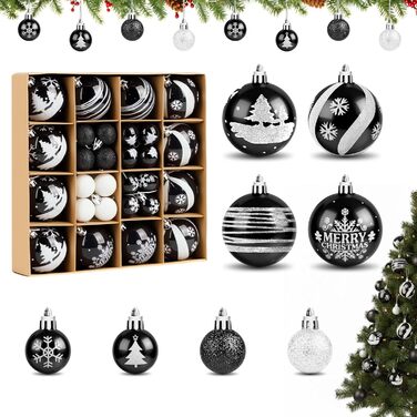 Набір ялинкових прикрас Ilauke, 44 шт. Ялинкові кулі з пластику червоного та білого кольору, 3 та 6 см. Декорації для ялинки на Різдво, для вечірки, дому, весілля. Кольори: червоний, білий (чорний, білий)