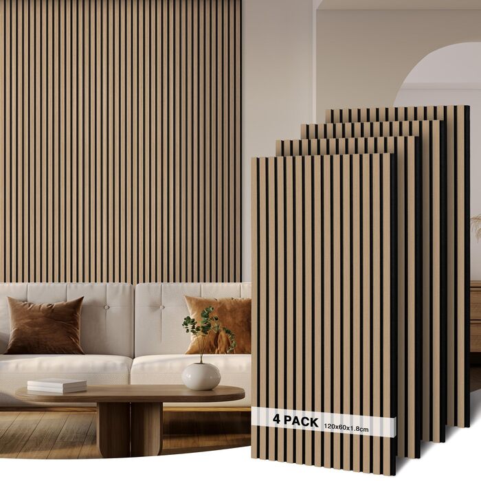 Акустичні панелі дерев'яні Holz 120x60 см (набір 4 шт, 2.88 м²) 3D для стін: студії, вітальні, офісу - дуб олієний