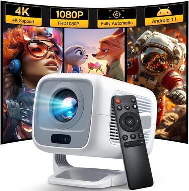 Портативний проєктор LYNCAST з Wi-Fi, Bluetooth та Android 11: 1080P/4K, обертання 180°, для дому та на вулиці (LumeCube 300 White)