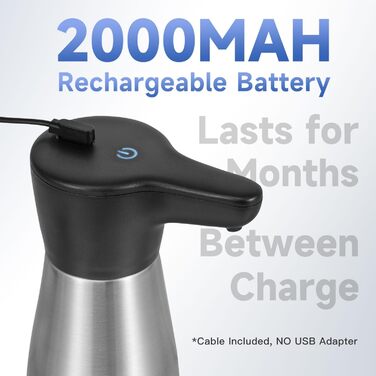 AIKE Automatic Soap Dispenser, Stainless Steel, 420 ml Rechargeable Soap Dispenser with USB Magnetic Connector, Soap Dispenser for Kitchen and Bathroom, IPX7 Waterproof