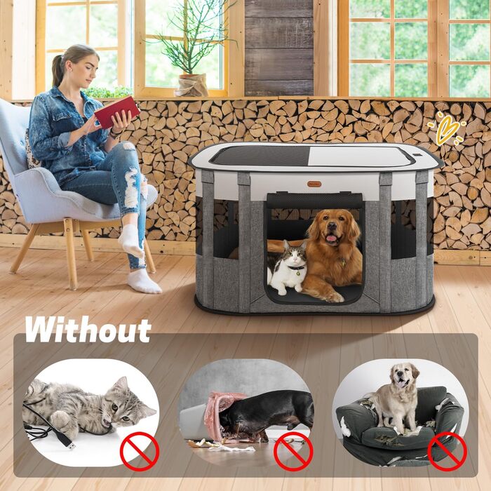 Клітка-манеж для тварин, розкладний загон для кошенят та цуценят, клітка для собак, манеж для цуценят для дому, переносна клітка з сумкою, намет, для відпочинку на природі, кемпінг, розмір L (СІРИЙ, розмір S:)