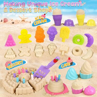 Joyreal 46-Piece Sand Toy Ice Cream Set for Girls and Boys - Sandbox Toys, Beach Toys, Kids with 4 Sand Shovels, Bucket, Sand Molds, Mesh Bag for Kids