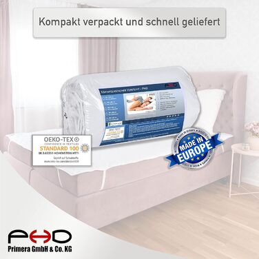 PHD Primera Mattress Protector 200x200 cm - Washable at 60°C and recommended for allergy sufferers for more hygiene in bed. Mattress pad and mattress protector for mattress, box spring bed, and topper for 200 x 200 White