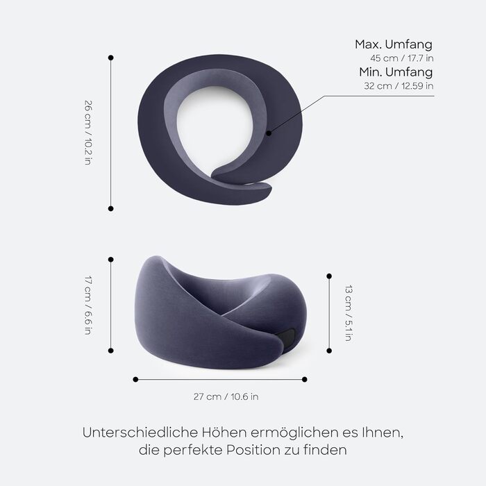 Подушка для шиї Ostrichpillow Go з піною з пам'яті, ергономічний дизайн 360°, асиметричні сторони, сумка для подорожей, знімний чохол з модалю (Night Walk)