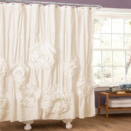 Шторка для душу Lush Decor Serena з рюшами, 183 x 183 см – квітковий дизайн з рюшами, розкішна, вінтажний гламур, стиль кантрі, кольору слонової кістки