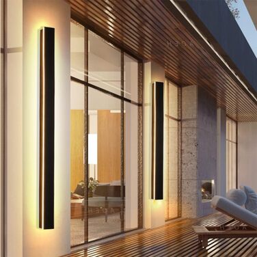 Long Villa Wall Light Black Waterproof IP65 Aluminum Acrylic Outdoor LED Wall Light for Gardens, Terraces, Bedrooms, Living Rooms, Indoor, 30cm/12w, Warm light (125cm/45w * 1)
