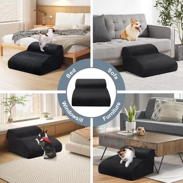 Сходинки для собак маленьких порід, 2 сходинки для ліжка та дивана, знімний чохол, чорний колір