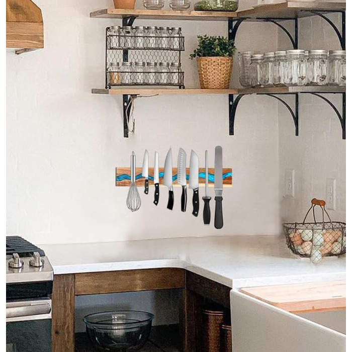 Magnetic knife holder for wall, wood and resin, magnetic knife rail, use as a knife rail, knife holder for kitchen utensils, organizer, tool holder, multi-purpose magnetic knife shelf