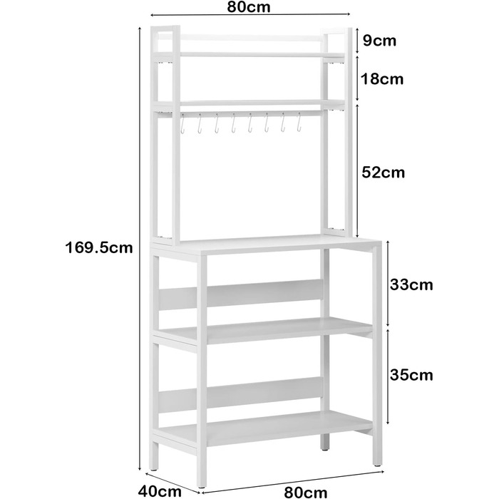 Стелаж для кухні SogesHome 5-ярусний, 80x40 см, з гачками, білий