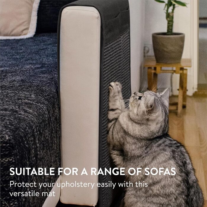 Navaris Cat Scratch Mat Scratch Protection Sofa - with 2 compartments - 128 x 45 cm Sisal Scratch Mat for Cat - Couch Cat Scratch Mat - also for Dogs (Black)
