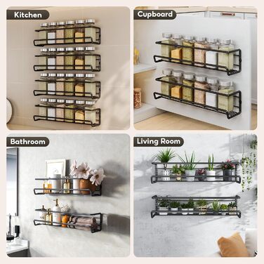 Спеція органайзер з 24 скляними баночками та етикетками, без свердління, настінний, підходить для стін та шаф, комплект з 4 шт.