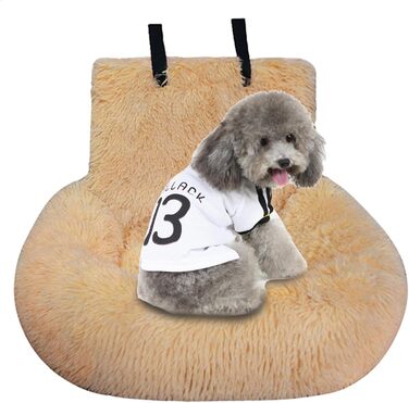 Автокрісло для собак, лежанка для собак у машину, авто лежанка для тварин, крісло для собак з ременем безпеки, авто лежанка для маленьких, середніх та великих собак (Абрикосовий, Великий)