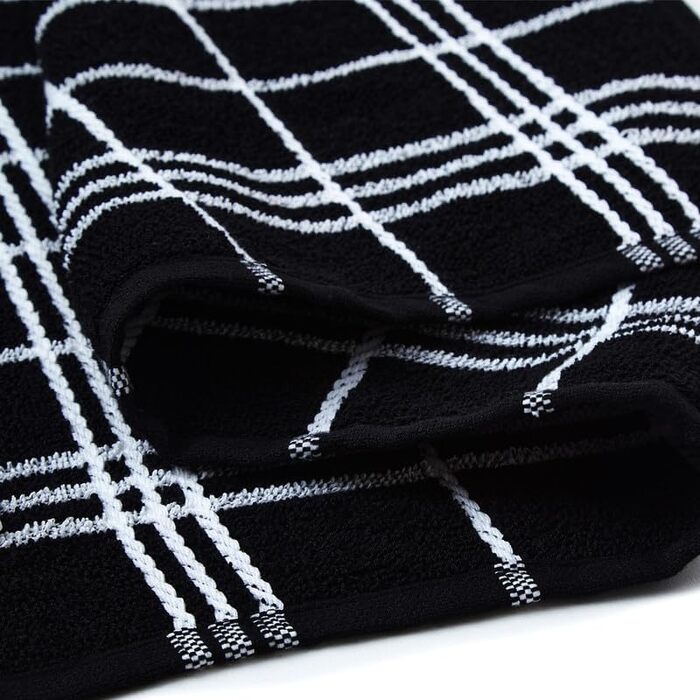 Encasa Frottee Kitchen Towel Set – 70x45 cm – absorbent multipurpose cleaning cloth, reusable towel and dishcloth (12-pack – Black Combination)