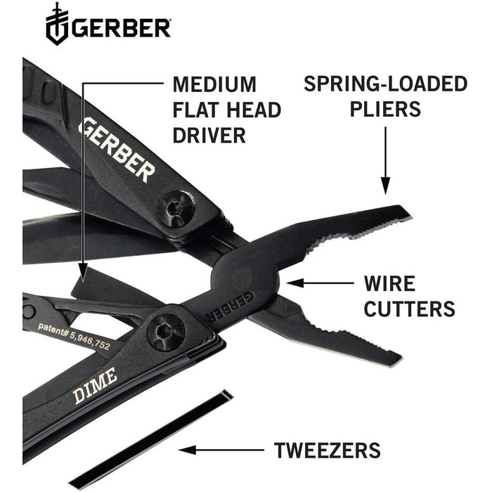 Gerber Multifunction Tool with 12 Functions, Dime Pocket Multi-tool, Black, 1014030