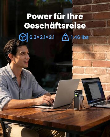 Потужний павербанк SHARGE HyperTower 170W 25000mAh з TFT-дисплеєм, 4 портами (3x USB-C, 1x USB-A) та вбудованими кабелями для MacBook Pro та ноутбуків, чорний