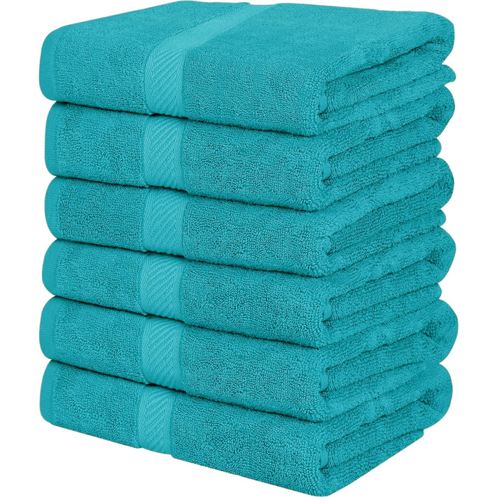 Рушники для ванної Utopia Towels 6 шт, 100% бавовна, 60x120 см, бірюзові, м'які та вбираючі, з петелькою для підвішування