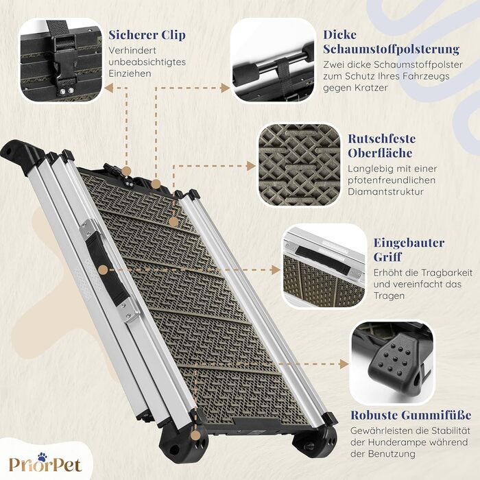 Рампа для собак у машину, складана, 90 кг, телескопічна, алюмінієва, з кліпсою, для великих собак, зелена (Shadow Gray)