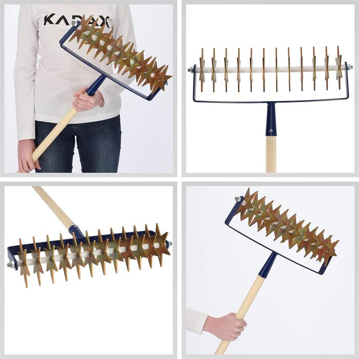 KADAX Star Tiller with Wooden Handle, 12-Star Cultivator, Garden Tiller, Rolling Cultivator, Crumbler for Loosening Soil, Cultivator, Rolling Hoe