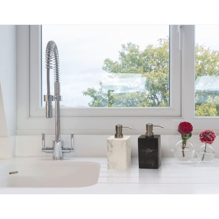 Набір дозатора для мила в ванну кімнату, чорний та білий, стиль мармуру, з нержавіючою срібною помпою, декоративний дозатор для рідкого мила та лосьйону, багаторазовий, квадратний, для кухні, 450 мл