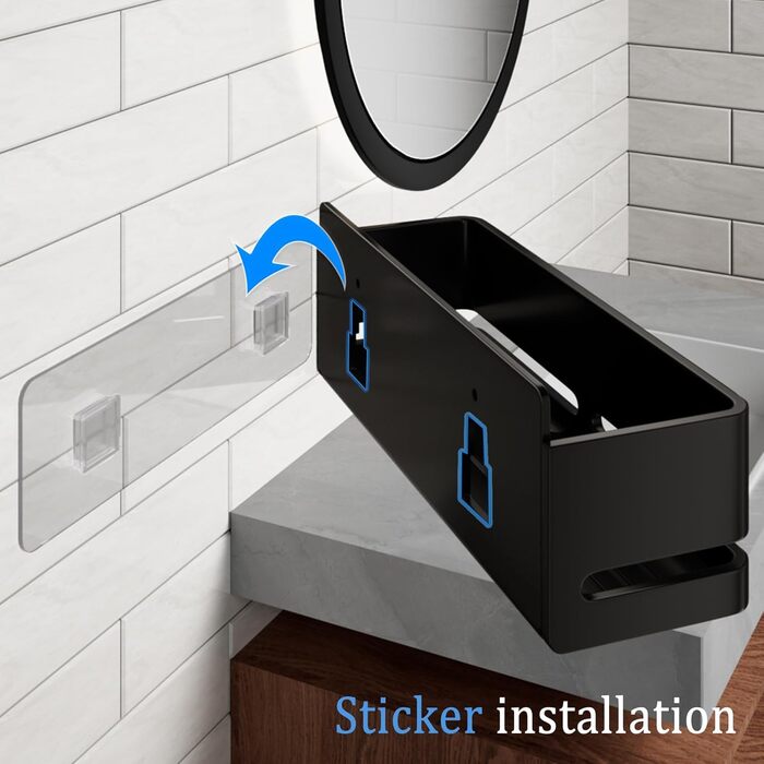 Набір полиць для ванної кімнати (5 шт.) з мильничкою та тримачем для зубних щіток, без свердління, для ванної та кухні (Сірий/Чорний)